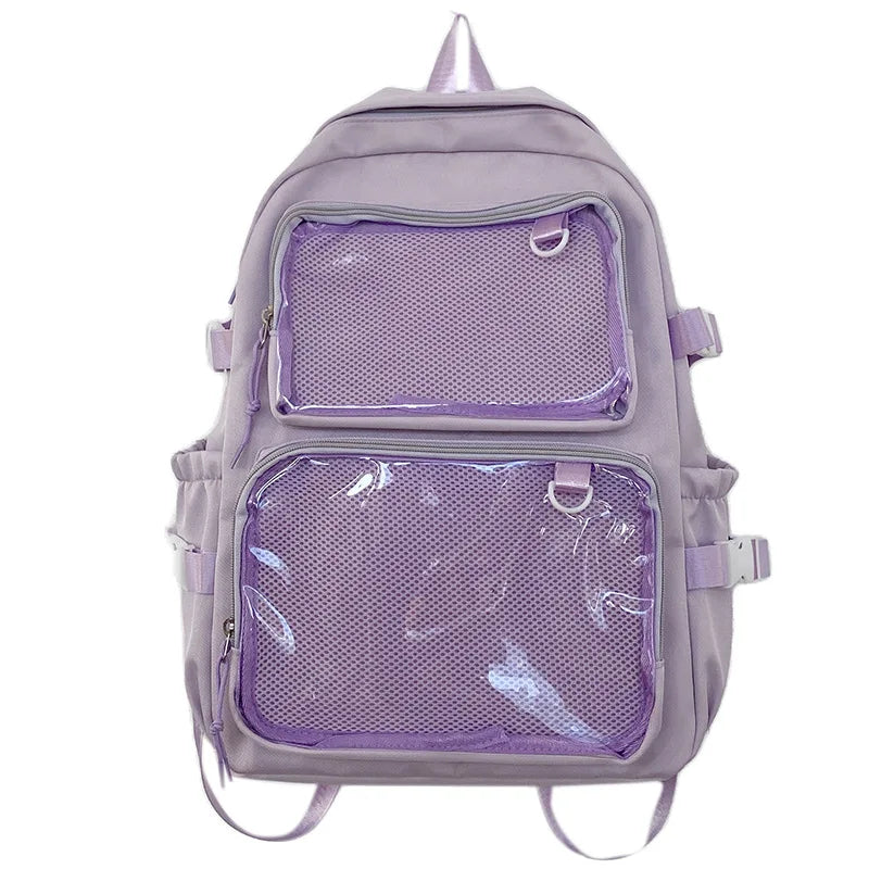 Ddbos BACK TO SCHOOL Kawaii Backpack Women Transparent Pocket Itabag Large-capacity Laptop Backpack School Bags For Girls High School JK Bag Mochilas