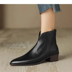 Ddbos New Autumn Genuine Leather Ankle Boots Pointed Toe Women Boots Retro Short Boots Women Shoes Winter Retro Chelsea Boots