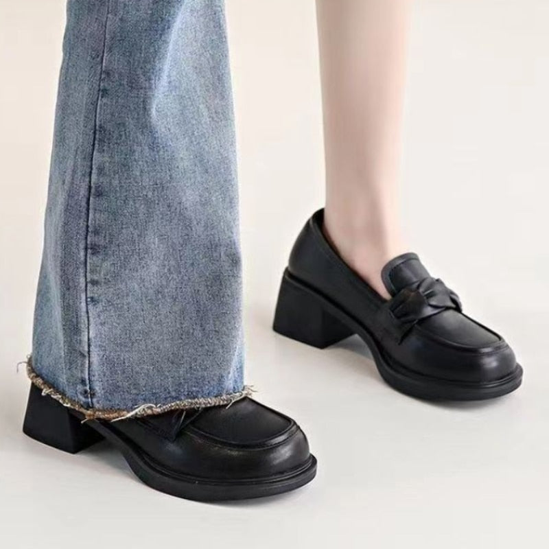 Ddbos Loafers Women's High Heels Women's High Heels Black Chunky Heel Office Loafers High Heels Spring Autumn Women's Shoes