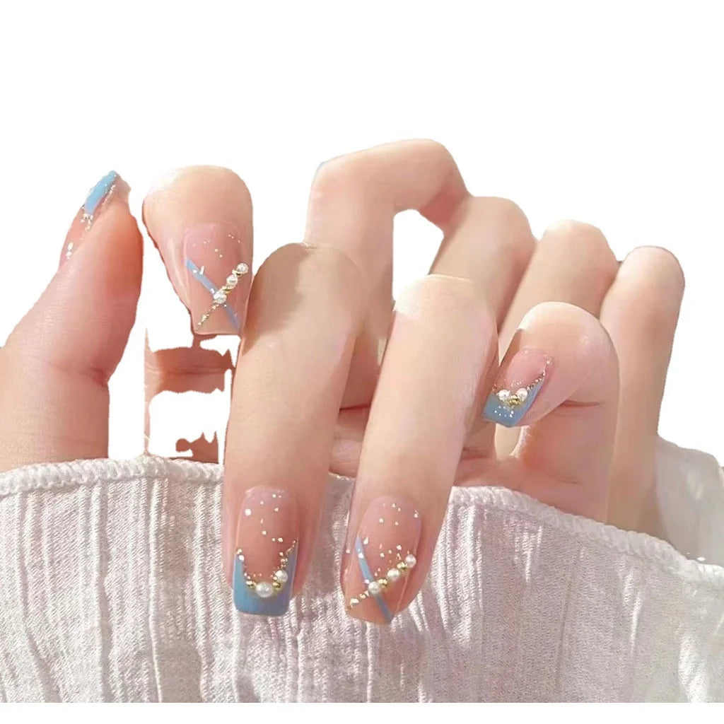 Gentle Light-colored French Handmade Manicure Simple Wear Nail Pearl False Nail Patches Gorgeous Elegant Manicure