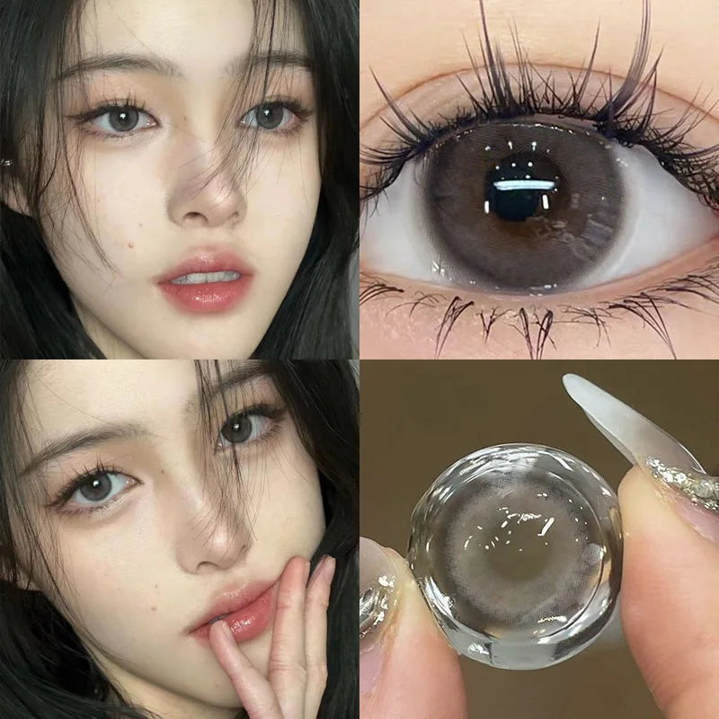 Ddbos 1Pair Myopia Colour Contacts Lenses Circular Natural Gray Blue Eye Lenses Beauty Pupil Black Eyes