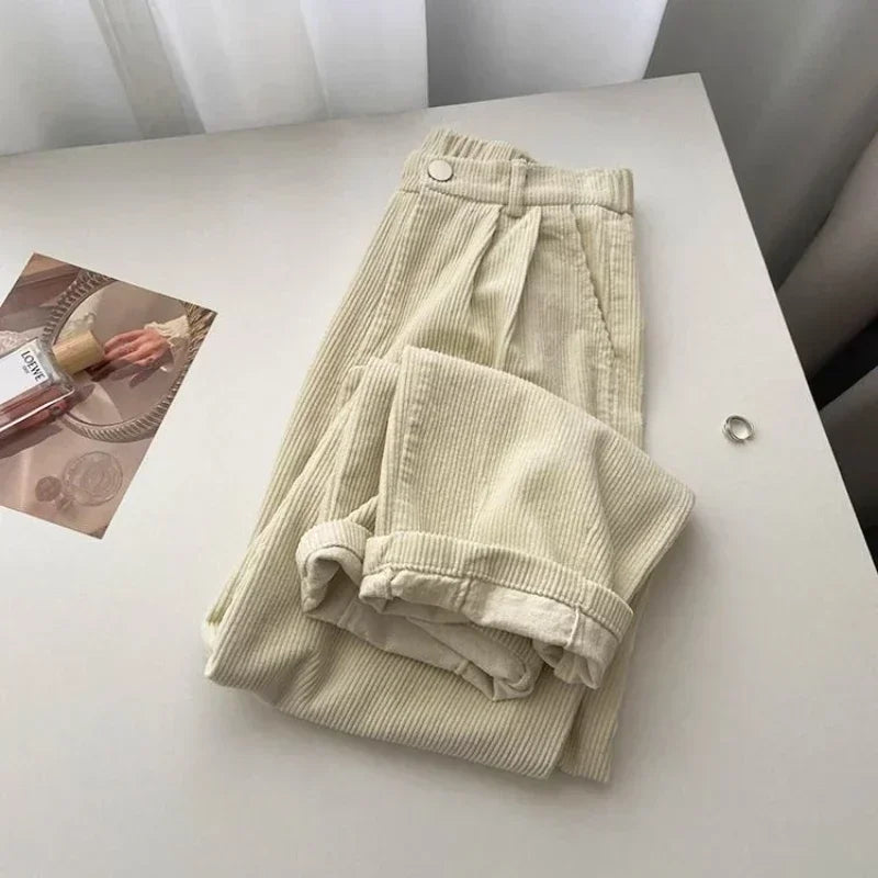 Ddbos Retro High Waist Corduroy Pants Women Spring Fall Straight Causal Full Length Trousers Korean Fashion Baggy Outwear Pant