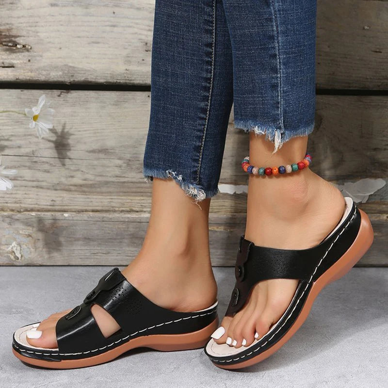 Ddbos Summer Sandals Women Orthopedic Wedge Heels Slippers Shoes For Heeled Beach Flip Flops Zapatos Mujer Women's Leather High