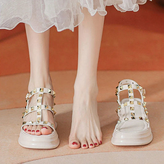 8 Fashion Summer Women's Rivet Roman Wedge High Heel Open Toe Sandals Chunky Heel Outdoor Beach Casual Women's Sandals 35-40 DDBOS