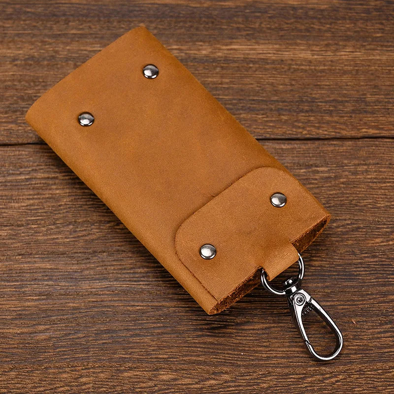 Ddbos Vintage Crazy Horse Genuine Leather Keychain Men Women Key Holder Cow Split Car Key Bag Wallet Housekeeper Keyring Case wallets