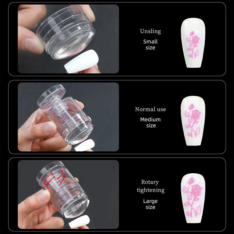 Ddbos New Rotatable Transparent Stamps Variable Pattern Size Silicone Fingertip Printing French Nail Seal Stamper Scraper Tool