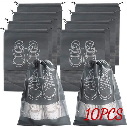 Ddbos 10pcs Shoes Storage Organizer Bags Non-woven Travel Portable Closet Bag Waterproof Pocket Clothing Tranparent Hanging Bag