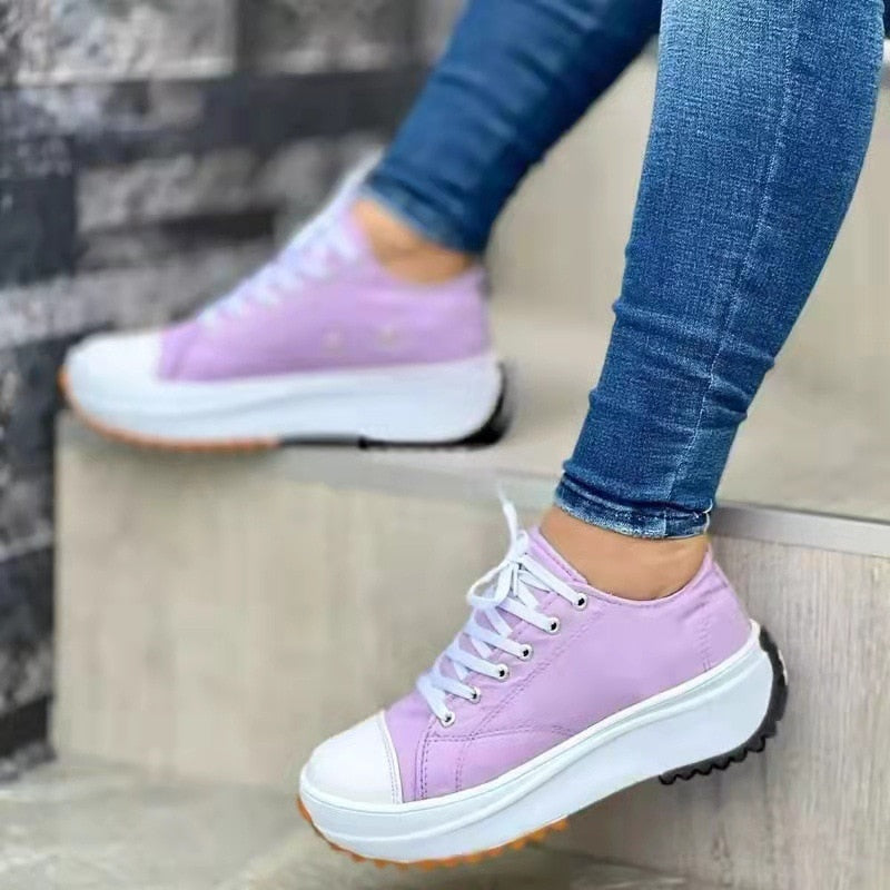 Ddbos New Woman Platform Sneakers Women Casual Shoes Female Canvas Shoes Tennis Ladies Shoes Chunky Sneakers Lace Up Shoe Plus Size