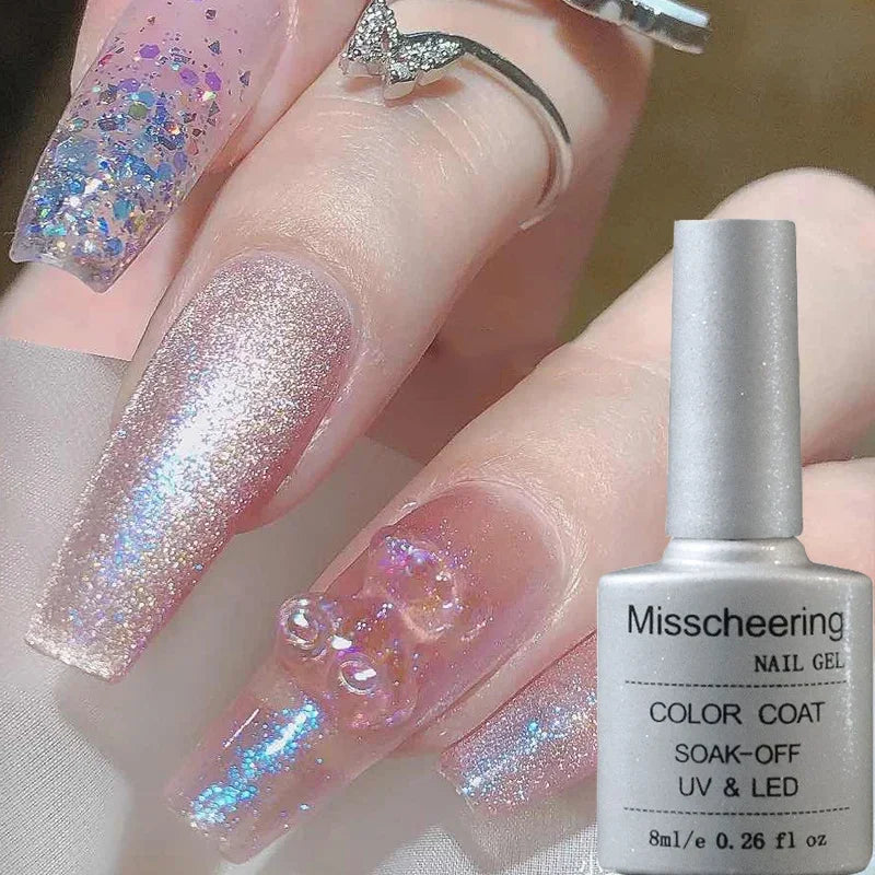 Ddbos Rainbow Cat Eye Magnetic Gel Nail Polish Colorful Reflective Sparkling Universal Nail Polish Can Be Use On Any Color Gel