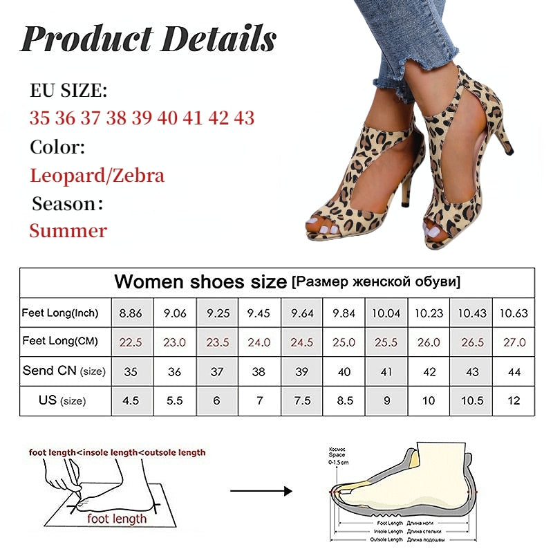 Ddbos Heels Shoes For Women Elegant Medium Heel High Sandals Summer Spring Zebra Leopardprint Pumps Ankle Strap Party Open Toe