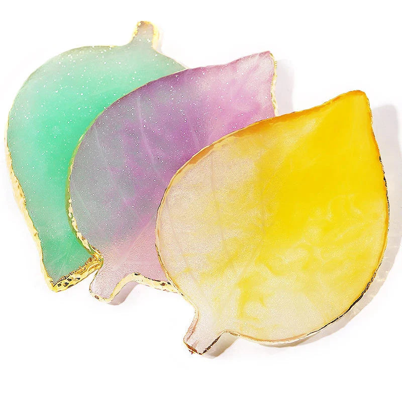 Ddbos 1 Pcs Leaf Resin Agate Nail Color Palette Gel Polish Pallet Mixing Drawing Paint Plate Manicure Nails Art Display Shelf