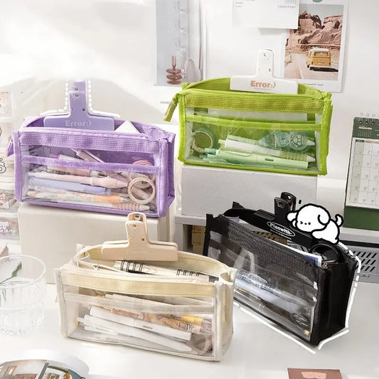 BACK TO SCHOOL Transparent Pencil Case 4/6-Layers Kawaii Pen Pouch with Zipper Large Capacity Stationery Storage Bag for Student Back to School