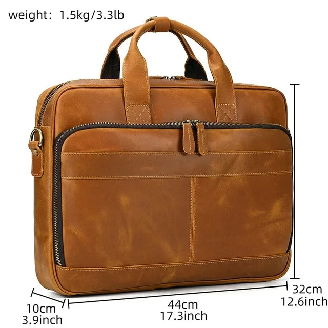 Ddbos Crazy Horse Genuine Leather Men Briefcase Vintage 16 inch Big Business Laptop Handbag Large Cowhide Messenger Shoulder Bag Man