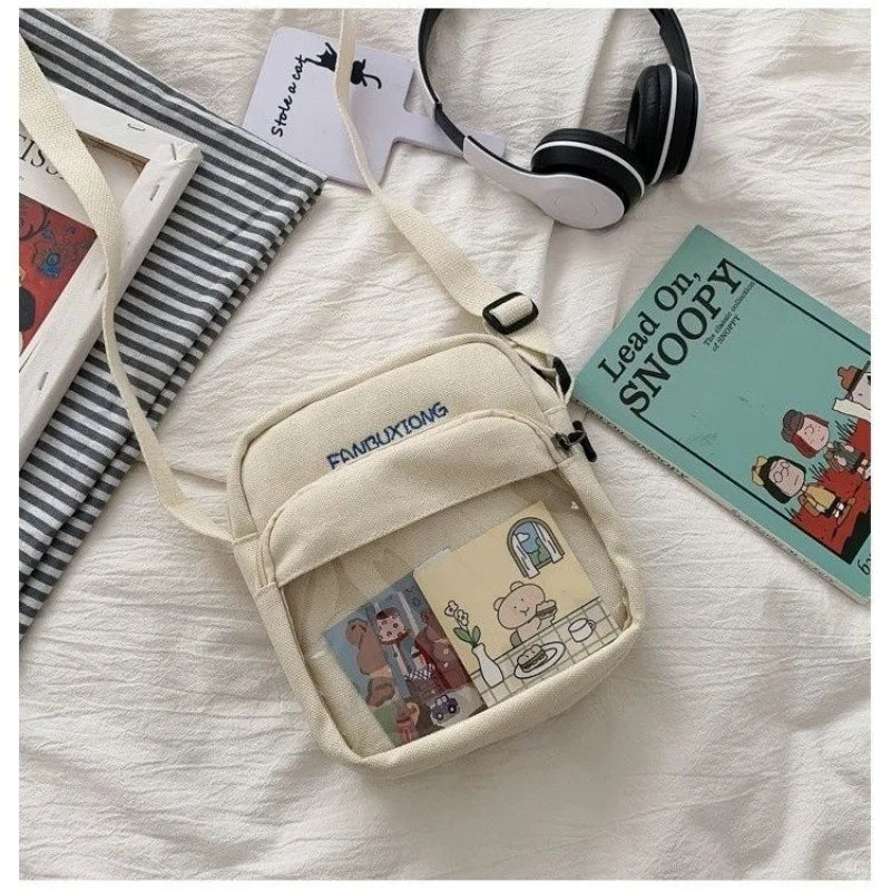 Ddbos Japanese Canvas Student Crossbody Bags for Women Cartoon Small Shoulder Bag Cute Fashion Kawaii Girl Messenger Bag Phone