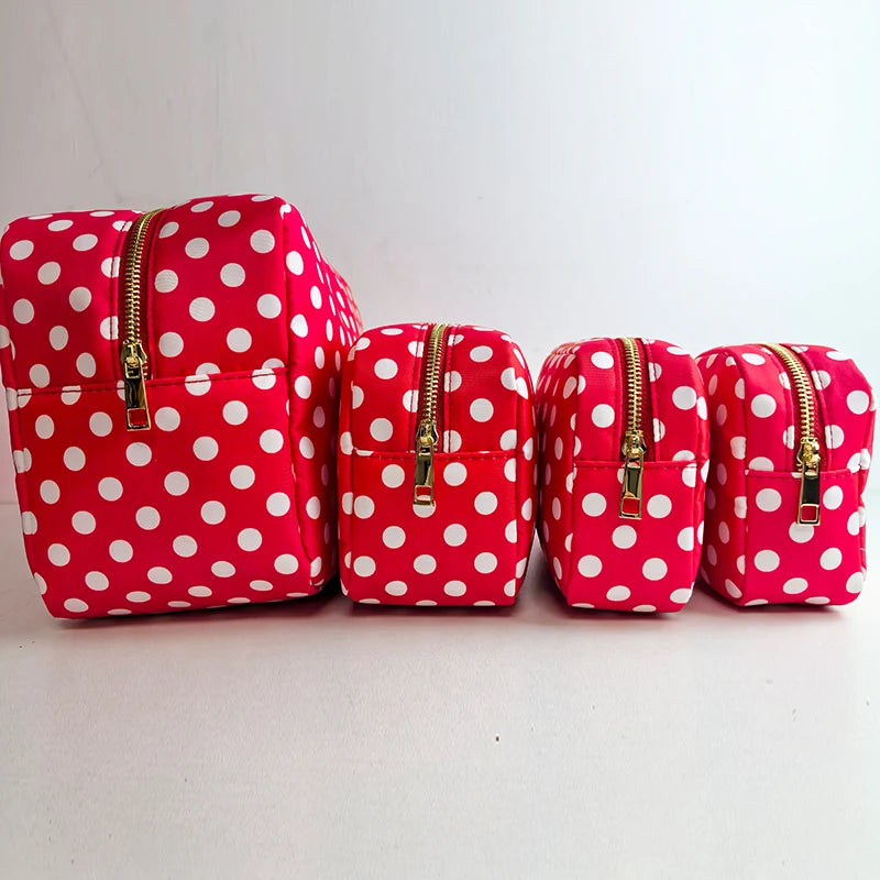 Ddbos Travel Cosmetics Storage Bag Nylon Red and White Dots Toiletry Storage Pouch Organizer Birthday Party Wedding Bride Gift Bag