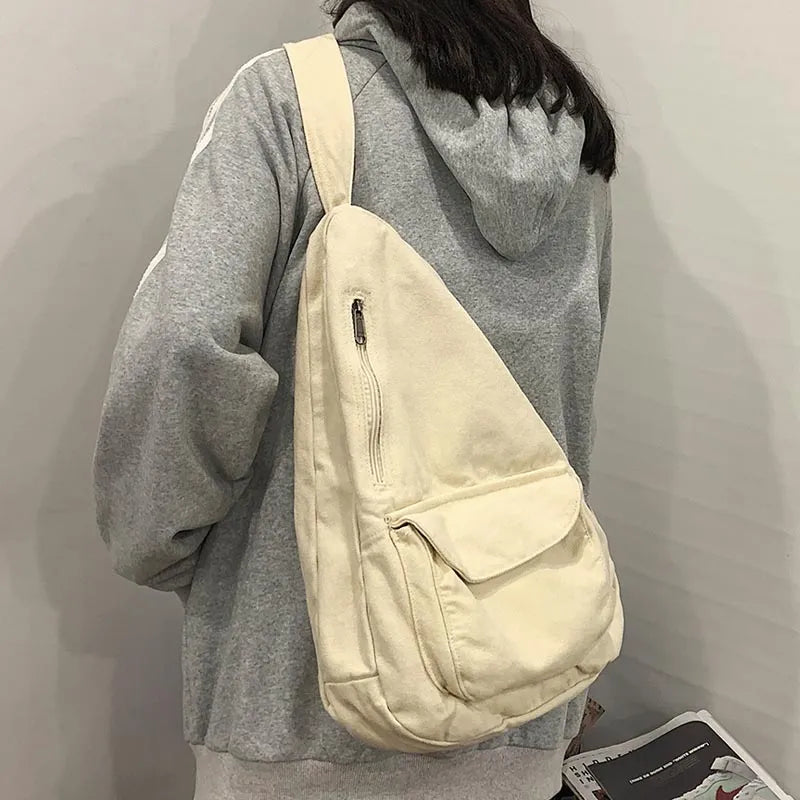 Canvas Chest Bag Women 2024 Women Shoulder Messenger Bag Unisex Canvas Crossbody Bag Muliti Pocket Casual Women Bag