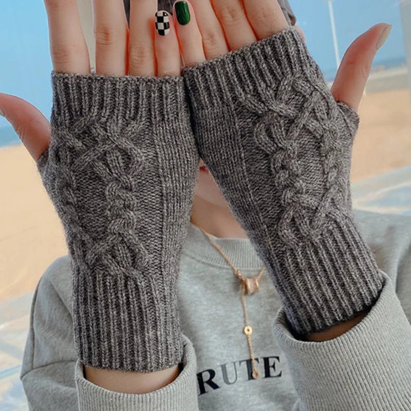 Ddbos Half Finger Gloves for Women Winter Soft Warm Wool Knitting Arm Gloves Soft Warm Half Finger Handschoenen Unisex Mitten Guantes