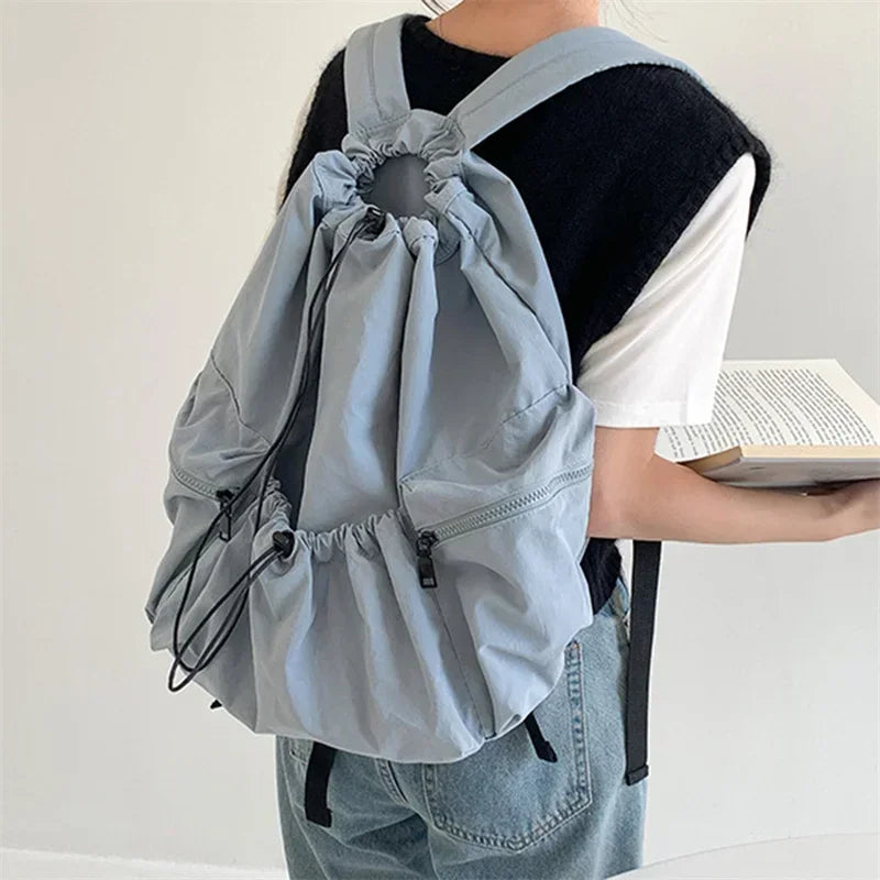 Ddbos BACK TO SCHOOL Drawsting Backpacks for Women Casual Nylon Lady Backpack Light Weight Students Bag Large Capacity Travel Sac 2024