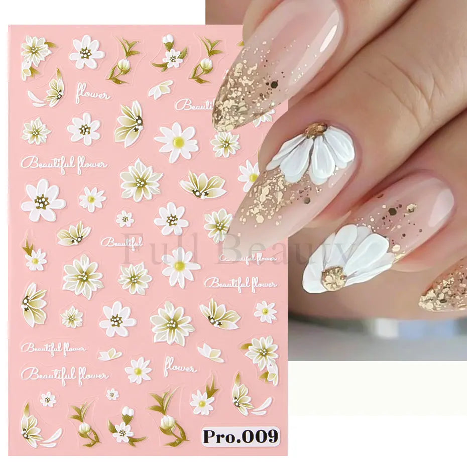 Ddbos 1Pcs Sakura Stickers For Nails 5D Embossed Spring Cherry Blossom Tulip Peony Flowers Petals Sliders Manicure Decoration