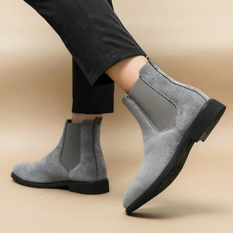 Ddbos Plus Size 48 Classic Gray Men Chelsea Boots Comfort Suede Leather Shoes Men Dress Shoes Pointed Slip-on Men Black Ankle Boots