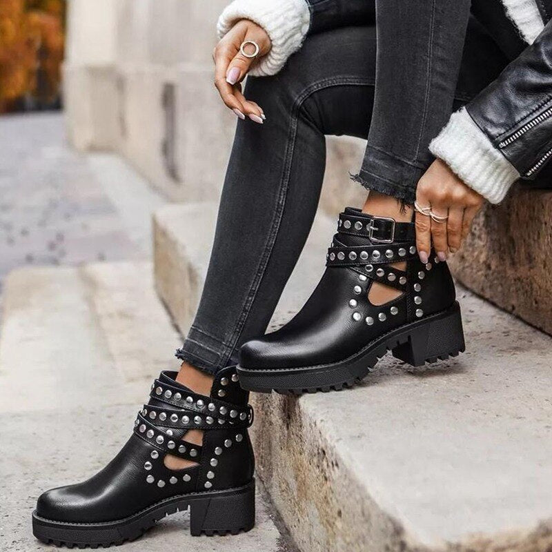 Women's Fall Boots New Platform Boots Gothic Women's Punk Shoes Women's Fashion Versatile Black Rivet Ankle Boots ANKLE