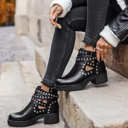 Women's Fall Boots New Platform Boots Gothic Women's Punk Shoes Women's Fashion Versatile Black Rivet Ankle Boots ANKLE