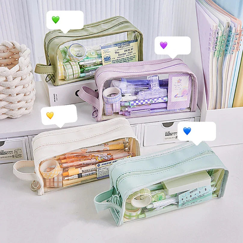 Ddbos BACK TO SCHOOL Transparent Pencil Case Estuches Escolares Pencilcase School Supplies Large Capacity Pencil Box Kawaii Stationery Pencil Pouch