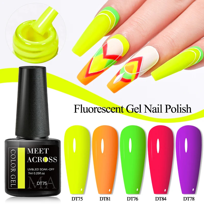 Ddbos 12Pcs Fluorescent Gel Nail Polish Set 7ML Neon Vernis Semi Permanent Soak Off UV Led Hybrid Gel Varnishes Base Top Coat Kits