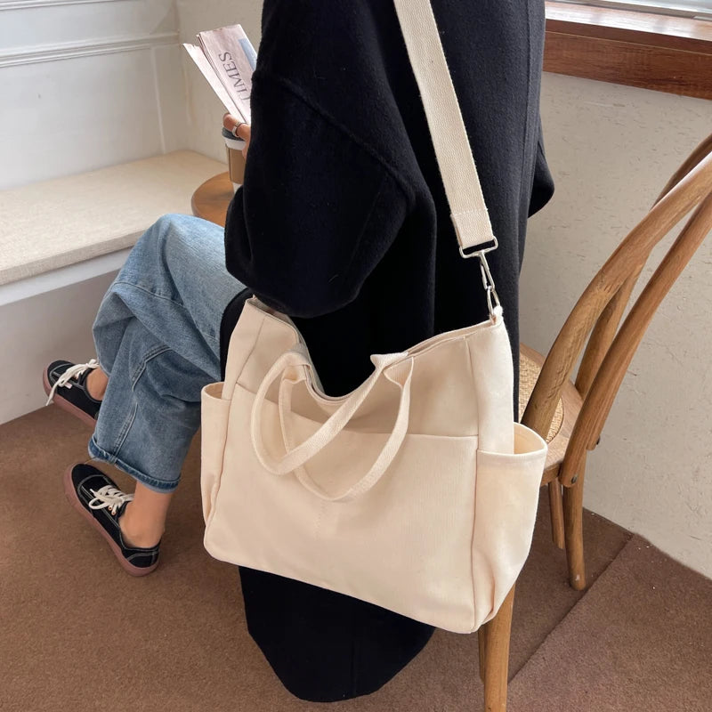 Ddbos Lazy Wind Canvas Big Bag New Korean Version Of The Single Shoulder Crossbody Bag Female Simple Literary Solid Color Bag