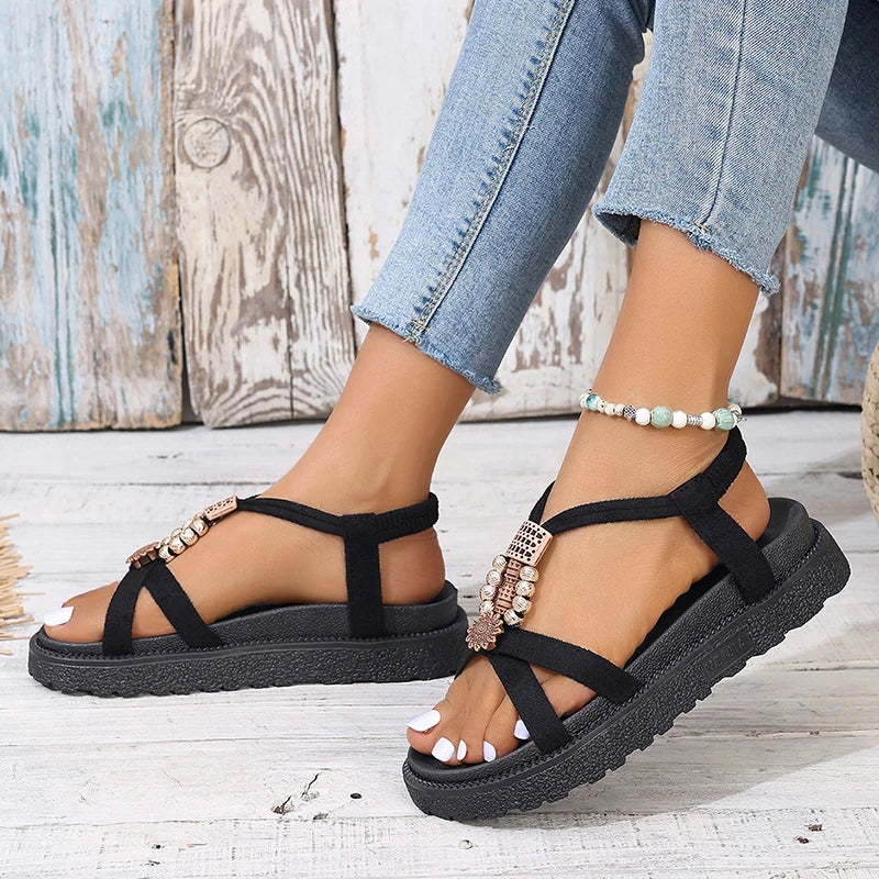 Ddbos Bohemian Style Wedges Sandals for Women 2024 Summer Thick Bottom Platform Gladiato Sandles Woman Plus Size 42 Retro Beach Shoes