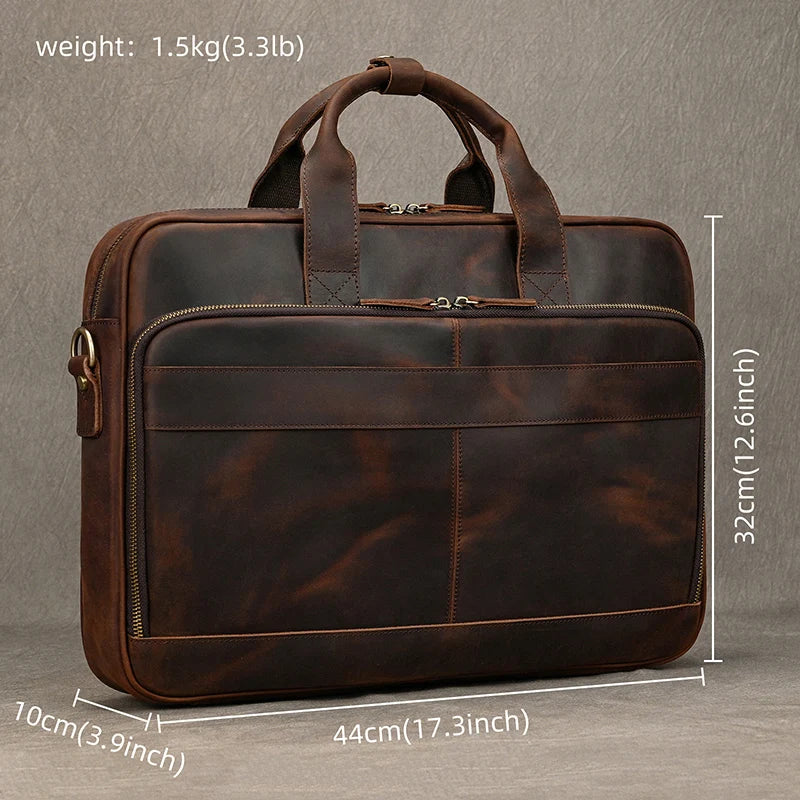 Ddbos Crazy Horse Genuine Leather Men Briefcase Vintage 16 inch Big Business Laptop Handbag Large Cowhide Messenger Shoulder Bag Man