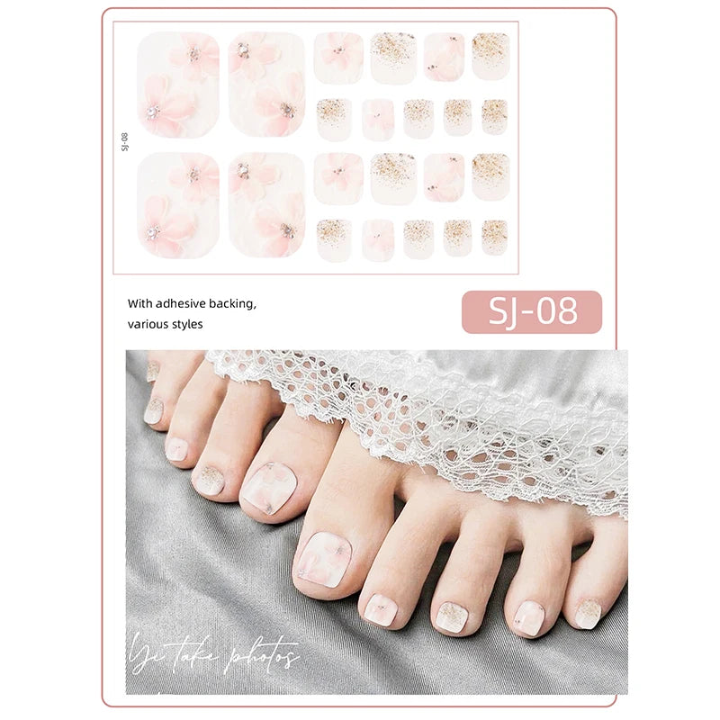 Ddbos 22 Tips Toe Nail Wraps Full Cover Nails Sticker Art Decorations Manicure Nail Vinyls Adhesive Nails Deco For Women Girls DIY