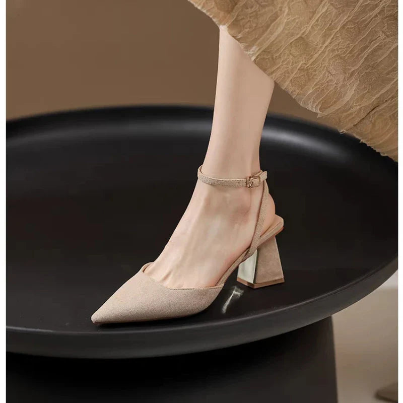 Ddbos Summer New Pointed Fashion One Line Buckle Style Shallow Mouth Sandals Women's Comfortable Banquet Shoes Women