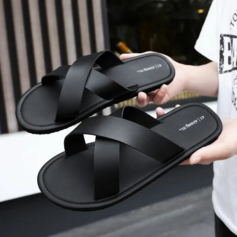 Ddbos New Slippers Men's Summer New Casual Shoes for Men Outdoor Comfortable Soft Sole Slides Black Beach Sandals Size 46