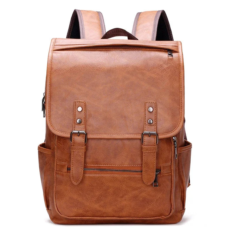 Ddbos Large Capacity Vintage men's bag Teenage Backpacks PU Leather Fashion Schoolbag Man Multifunctional Backpack Men Zipper Designer