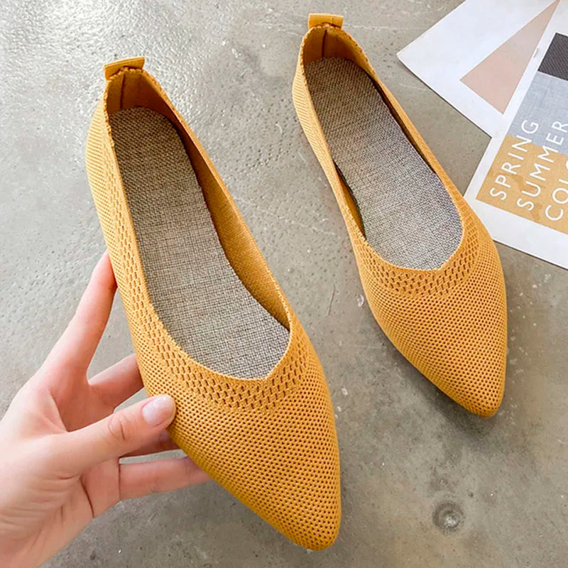 Ddbos Stretch Knit Ballet Flats Women Loafers Spring Breathable Mesh Flat Shoes Ballerina Moccasins Casual Pointed Toe Boat Shoes