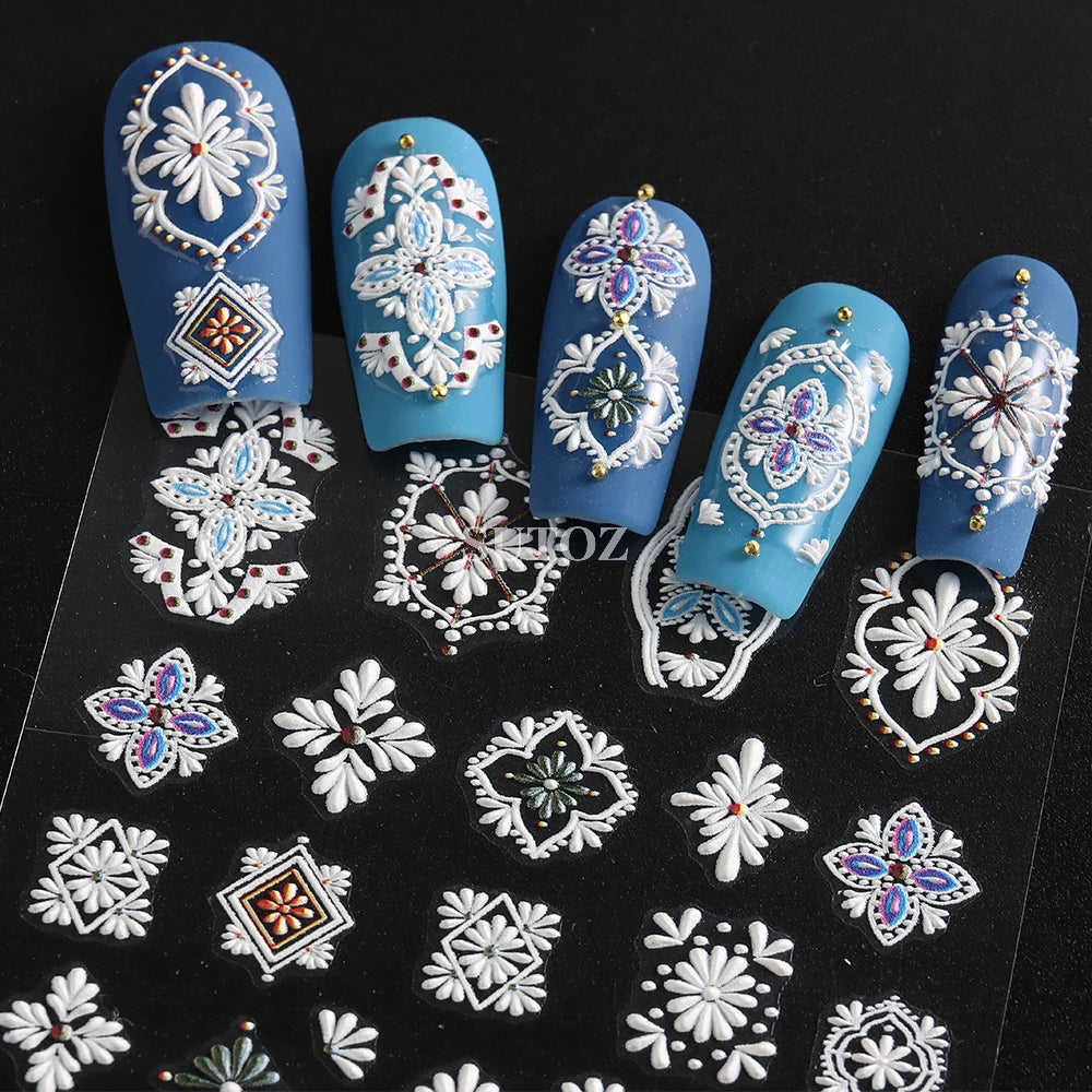 5D Bohemian Embroidery Boho Nail Stickers Colorful Mandala Nail Decals White Acrylic Flowers Tulips Manicure Sliders GL5DK231