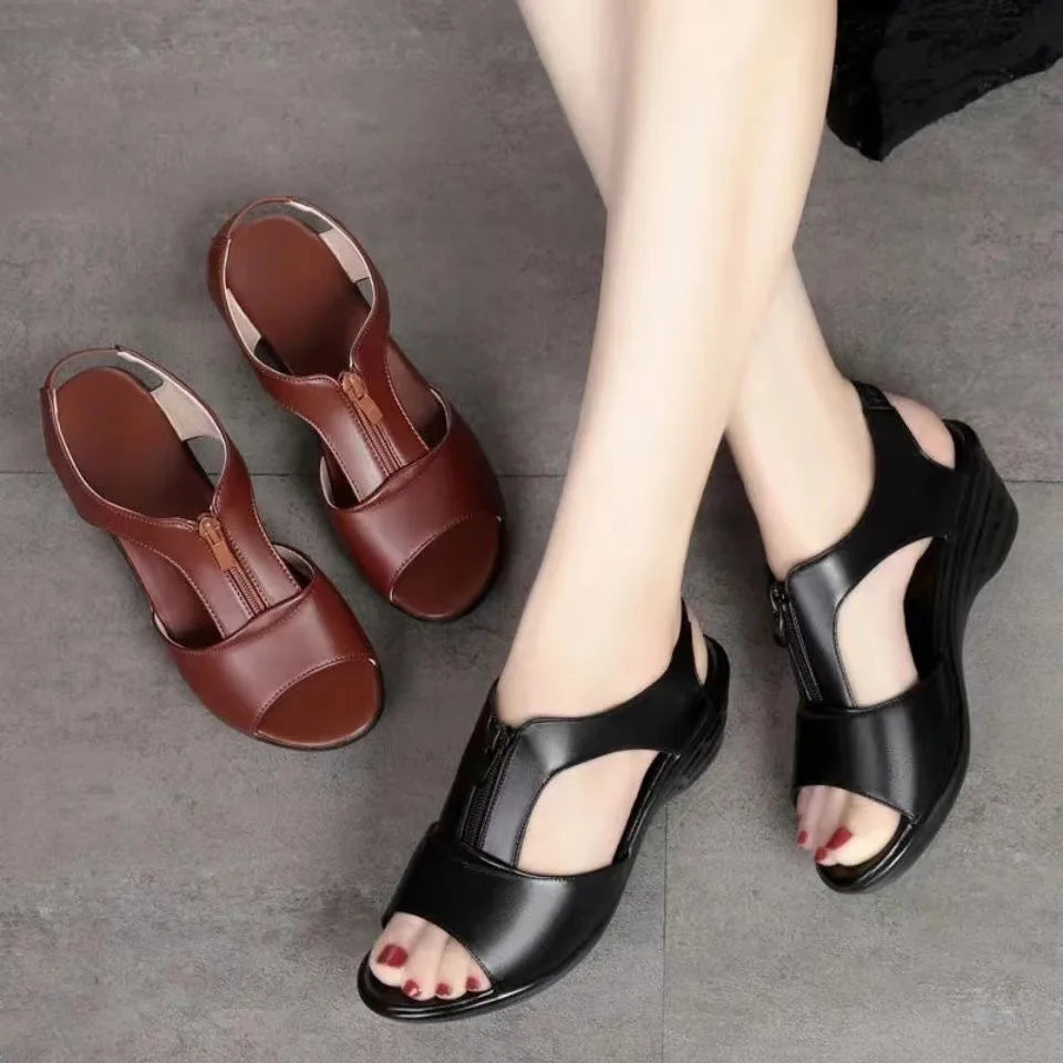 Ddbos Zipper Wedge Sandals Plus Size Summer Women Sandals Flat Women Shoes  Ladies Roman Sandals