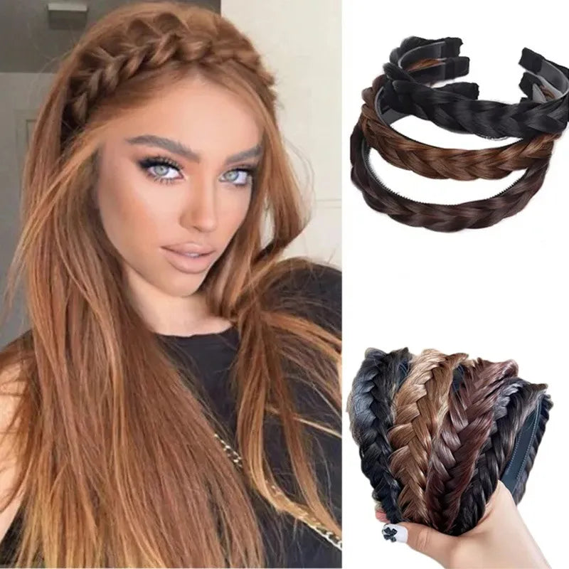 Ddbos Women Synthetic Wig Twist Braided Hair Bands Fashion Braids Hair Accessories Women Bohemian Nature Headband Stretch for Party