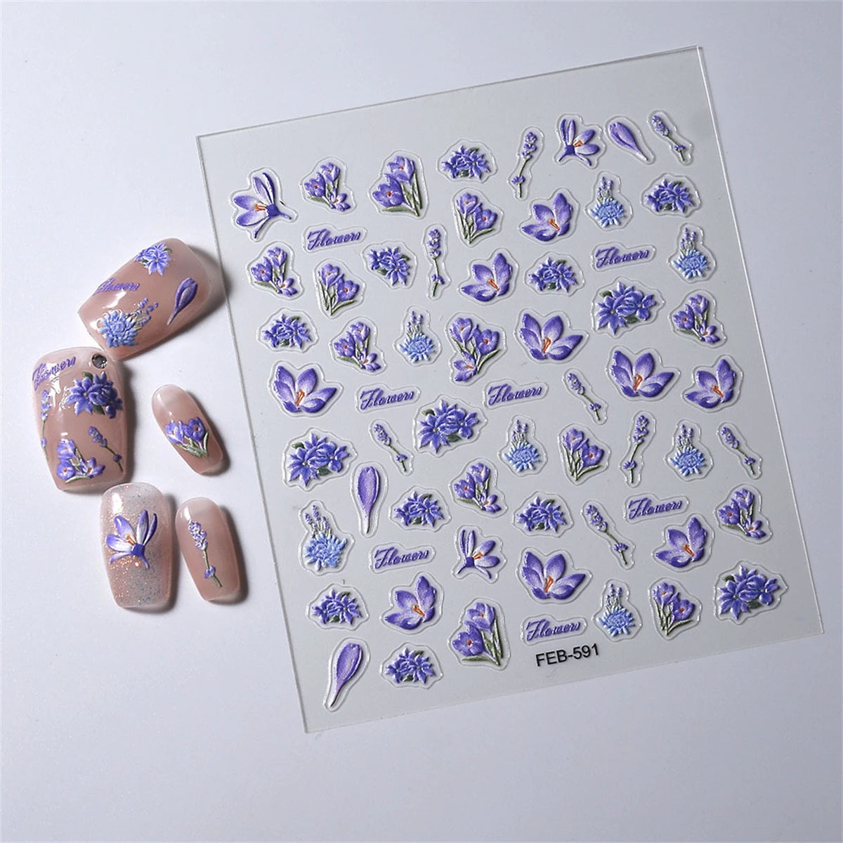 Ddbos 1pcs 5D Simple Flowers Nail Embossed Stickers Elegant Wedding Design Adhesive Sliders Floral Textured Engraved Decorations DIY