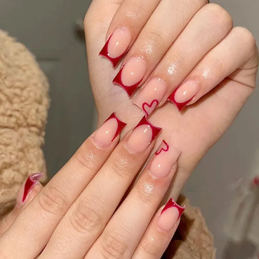 Simple wine red French false nails, European and American light luxury style ins nail enhancement, detachable nail patches