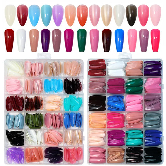 576/288pcs/box Colorful Fake Nails Acrylic Full Cover Nail Tips Ballet Wear Nail Press On Nails With Gel DIY Manicure Tools