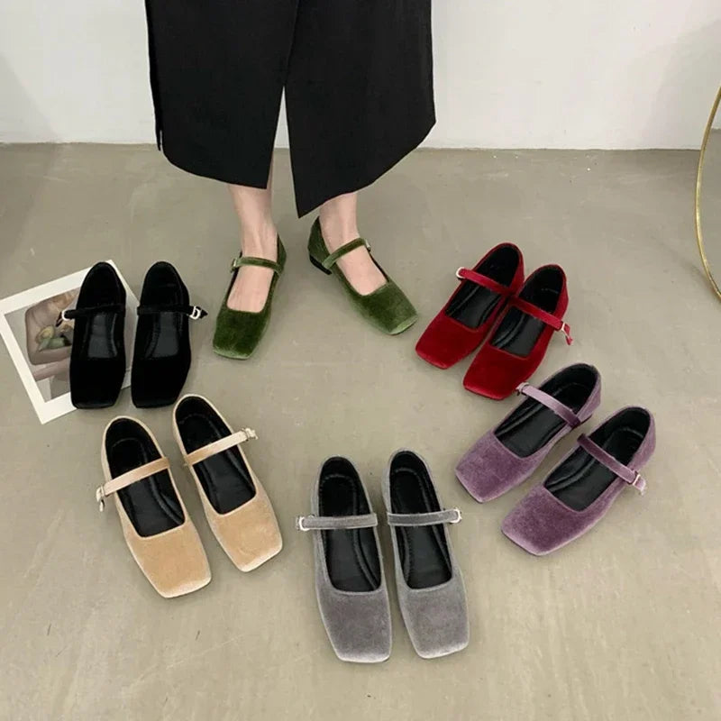 Ddbos Fashion Women's Flat Shoes Ladies Square Toe Shallow Buckle Casual Shoes Slip-on Outdoor Mary Jane Shoes