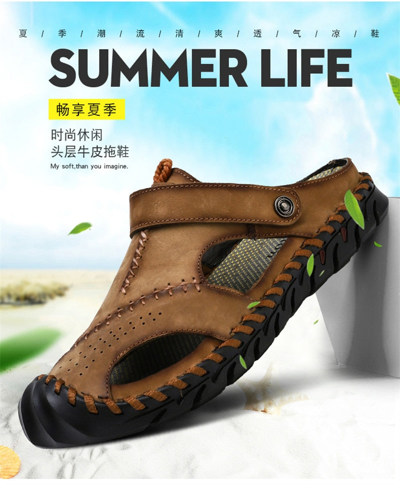 Ddbos Sandals Summer Men Leather  Classic Men Shoes Slippers Soft Sandals Men Roman Comfortable Outdoor Walking Footwear