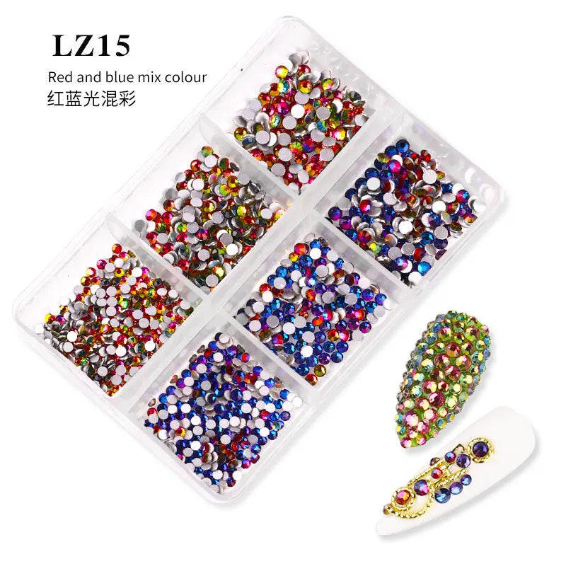 6 Grids/Box AB Flat Rhinestones For Nails Mixed Color Champagne Diamond Kit Nail Art Decoration DIY Manicure Design Tools