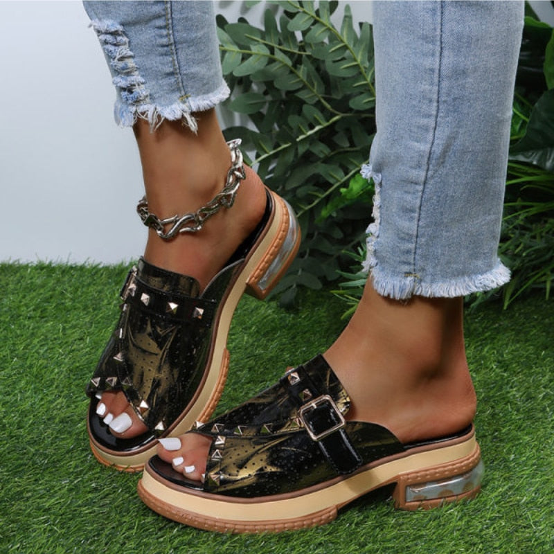 Ddbos New Sandals Women Shoes Snake Print Classic Casual Vacation Daily Open Toe Rivets Monk Buckle Comfortable Sandals Plus size 43