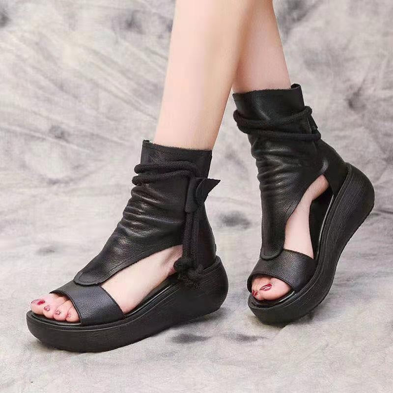 Ddbos Summer Shoes Women Fish Mouth Soft Roman Ladies Sandals Platform Heighten Shoe Wedges Sandals Retro Gladiator Sandals Women