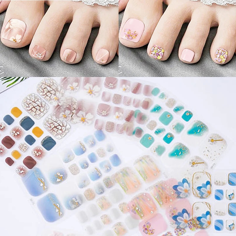 Ddbos 22 Tips Toe Nail Wraps Full Cover Nails Sticker Art Decorations Manicure Nail Vinyls Adhesive Nails Deco For Women Girls DIY