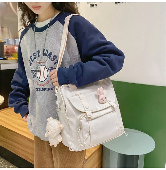 Cute Large Capacity Tote Backpack Trendy Nylon Patchwork Shoulder School Book Bag for Teenage Girl Fashion Student Crossbody Sac