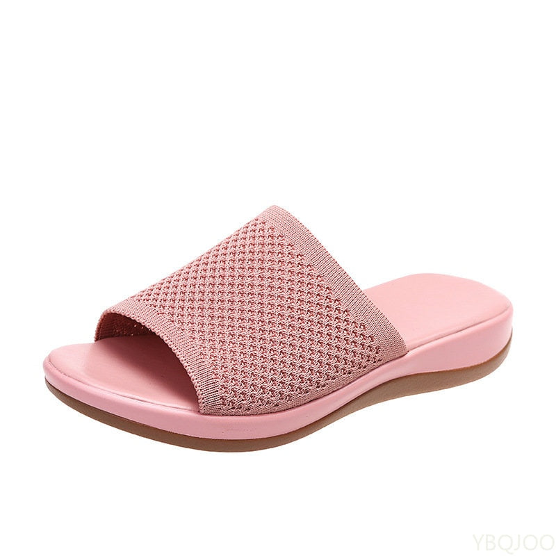 Ddbos New Summer Flying Woven Flat Non-slip Casual Breathable Outdoor Beach Comfortable Women's Slippers or Indoor Home Shoes